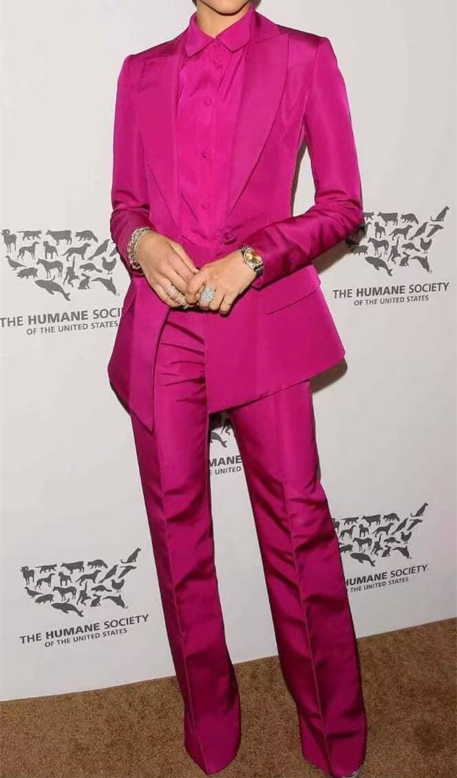 Custom Made Hot Pink Prom Suit for Girls 3 Piece Blazer Trousers Dress Shirt Set