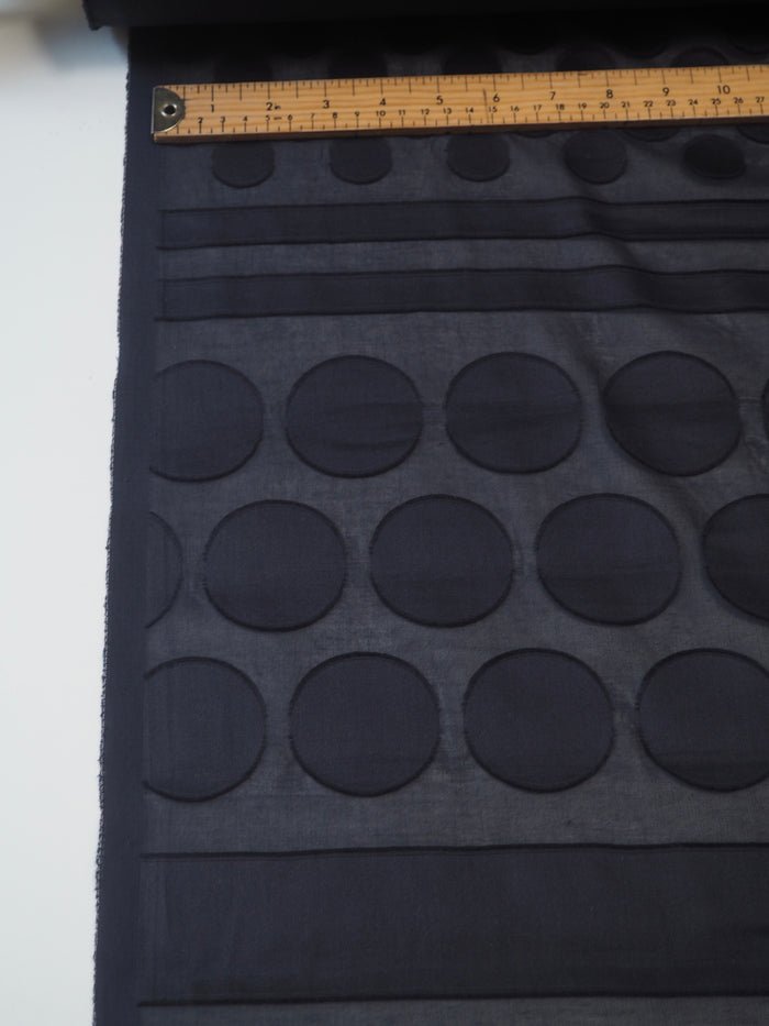Dark Blue Dot + Stripe Burnout Sheer Viscose
