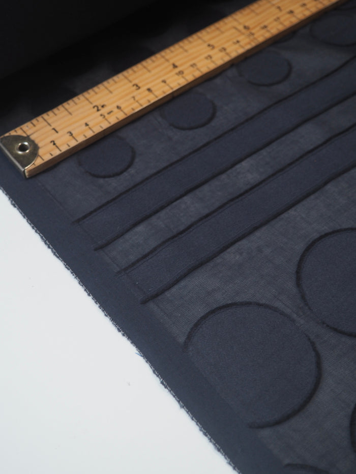 Dark Blue Dot + Stripe Burnout Sheer Viscose