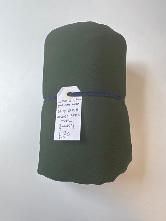 Deep Olive Viscose Satin Twill Remnant