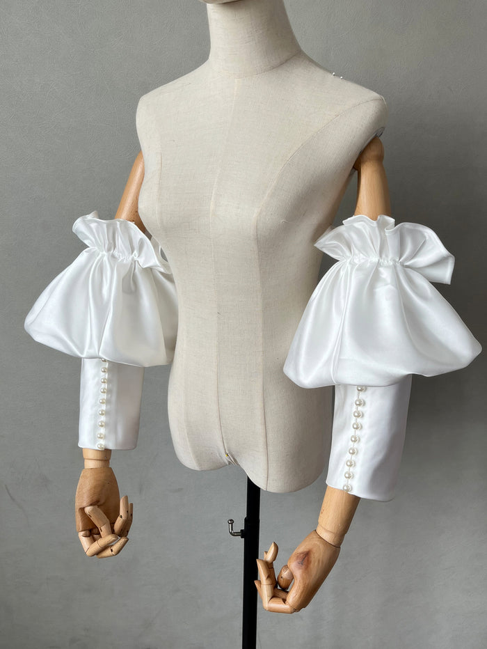 Detachable Sleeves for Wedding Dress Satin with Pearls