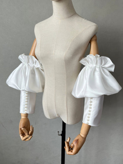 Detachable Sleeves for Wedding Dress Satin with Pearls