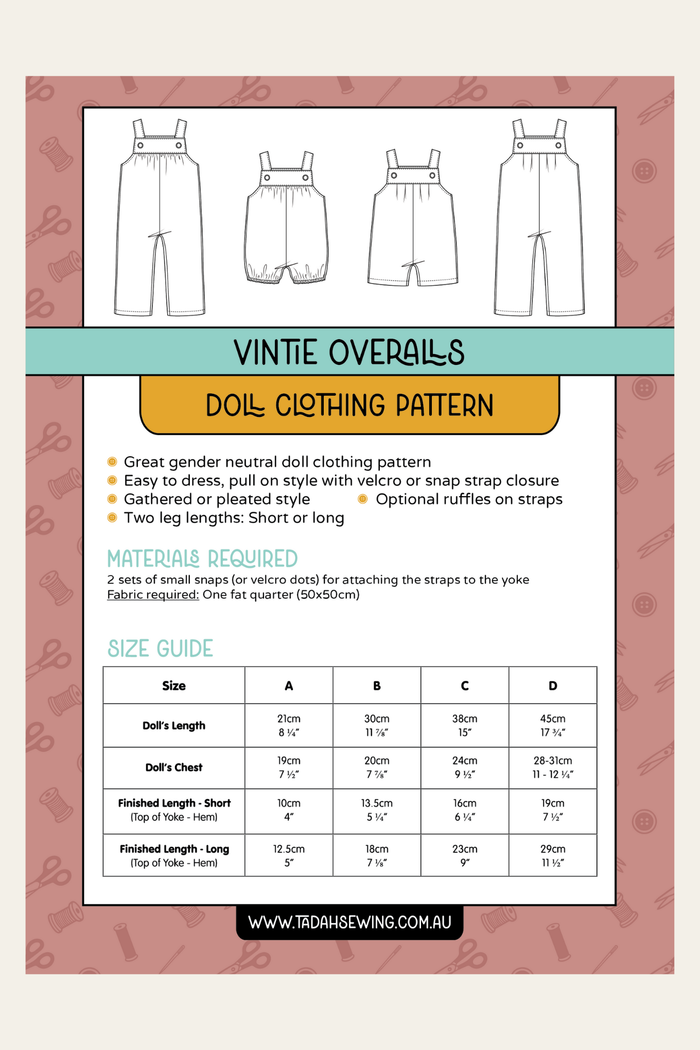 Doll Vintie Overalls Sewing Pattern