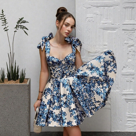 Eden Floral Print Bow Shoulder Dress