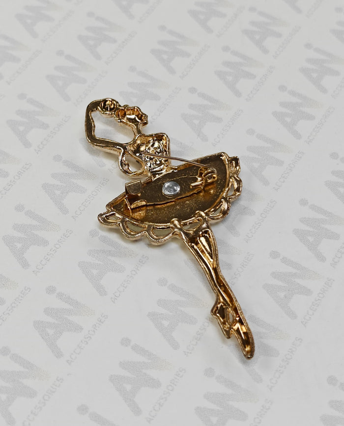 Elegant Dancing Lady Silver Diamond Brooch
