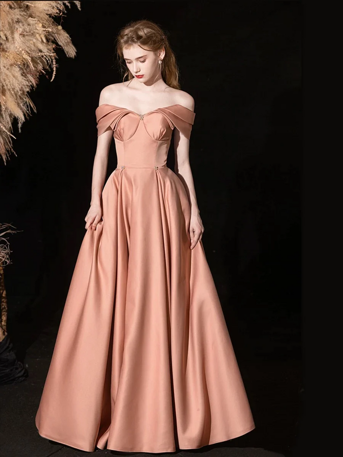 Elegant Dusty Rose Satin Prom Dress 2025 Corset Back