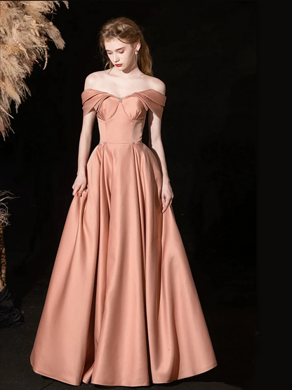 Elegant Dusty Rose Satin Prom Dress 2025 Corset Back