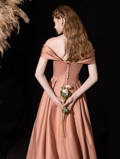 Elegant Dusty Rose Satin Prom Dress 2025 Corset Back