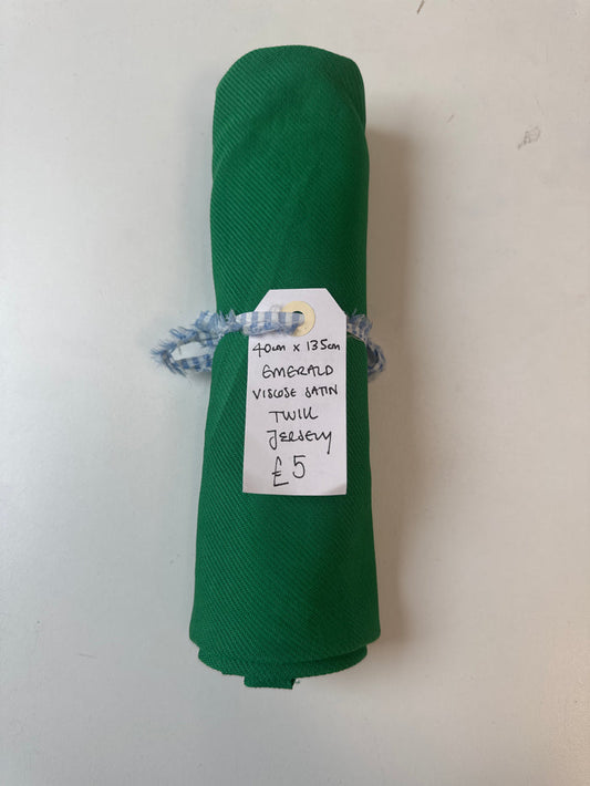 Emerald Viscose Satin Twill Jersey Remnant