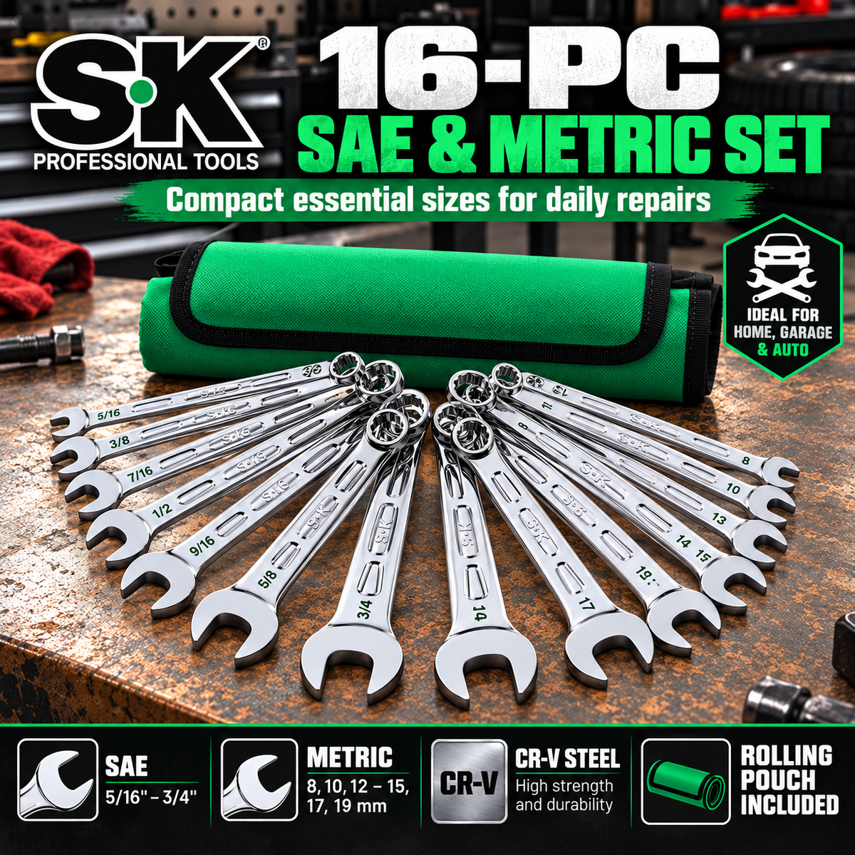 SK Combination Wrench Set,SAE & Metric