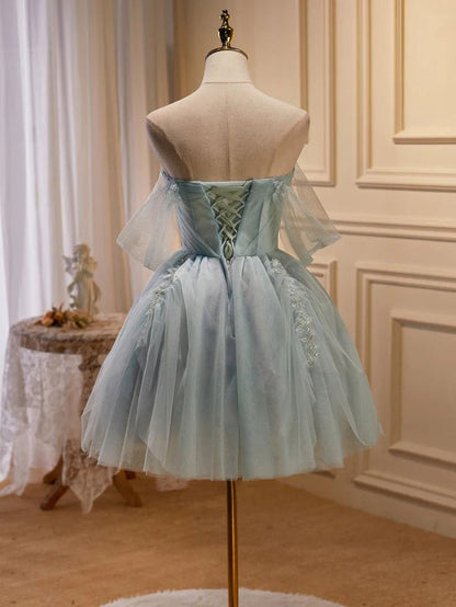 Fairy Homecoming Dress 2023 Short Off the Shoulder Tulle with Appliques