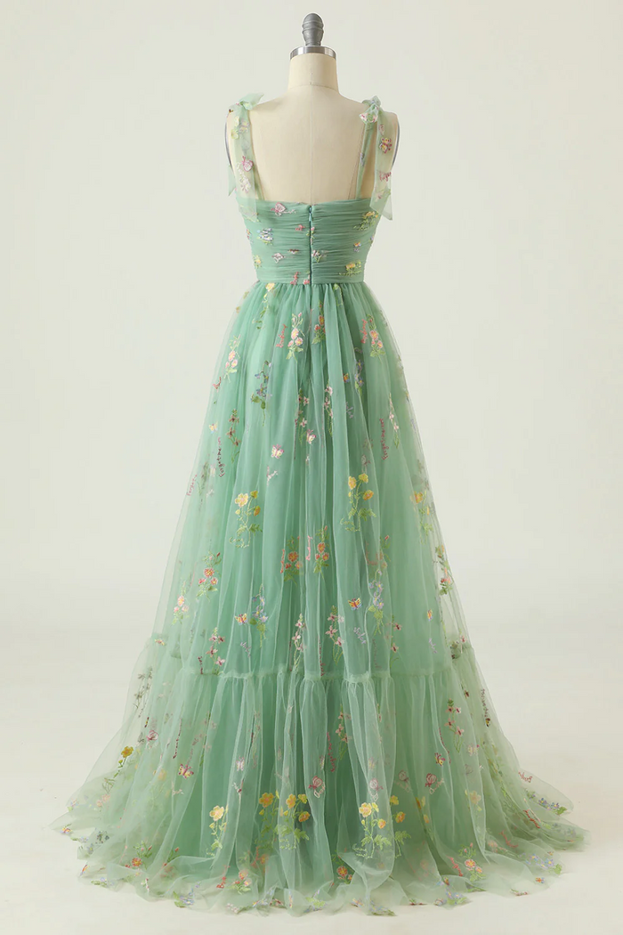 Fairy Prom Dress 2023 Floral Straps Tulle with Pleats
