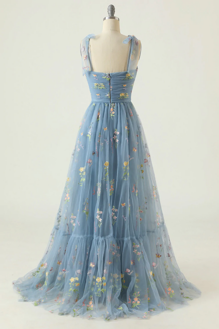 Fairy Prom Dress 2023 Floral Straps Tulle with Pleats