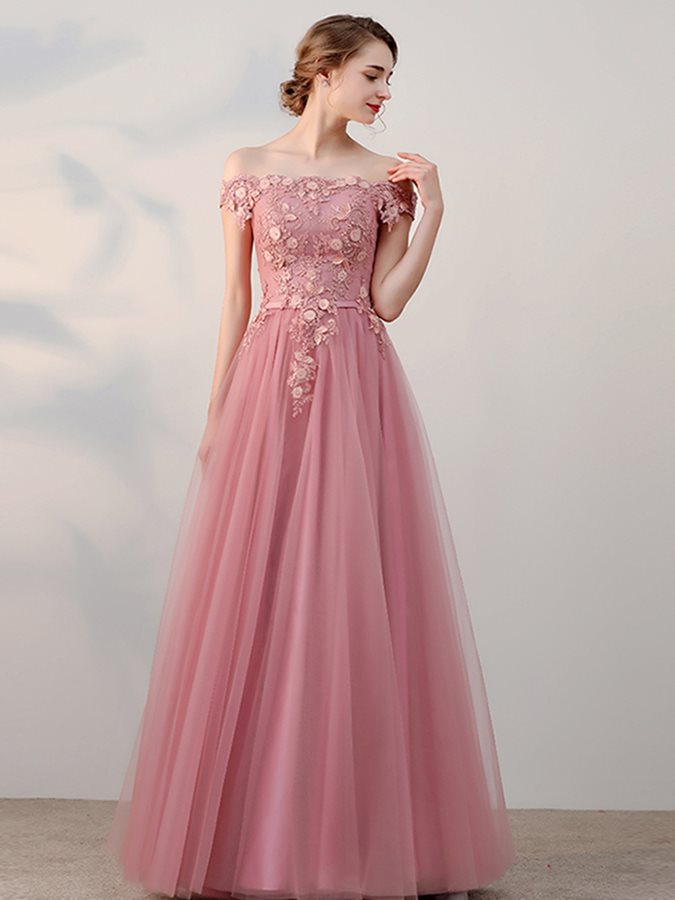 Fairy Prom Dress 2024 Off the Shoulder Lace Appliques Tulle Corset Back