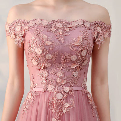 Fairy Prom Dress 2024 Off the Shoulder Lace Appliques Tulle Corset Back
