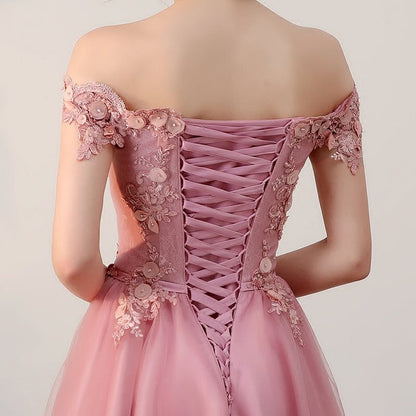Fairy Prom Dress 2024 Off the Shoulder Lace Appliques Tulle Corset Back