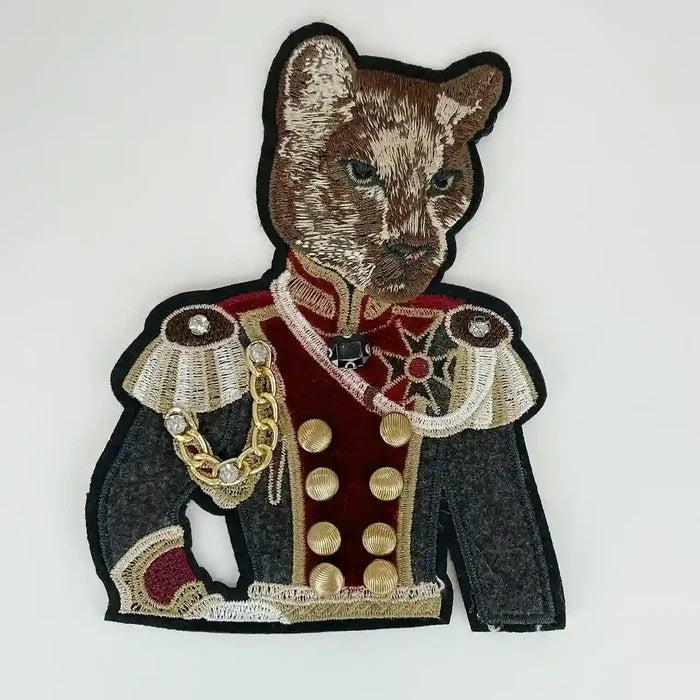 Embroidered Feline Officer Patch by Ani Accessories, detailed officer applique for jackets, uniforms, and garments