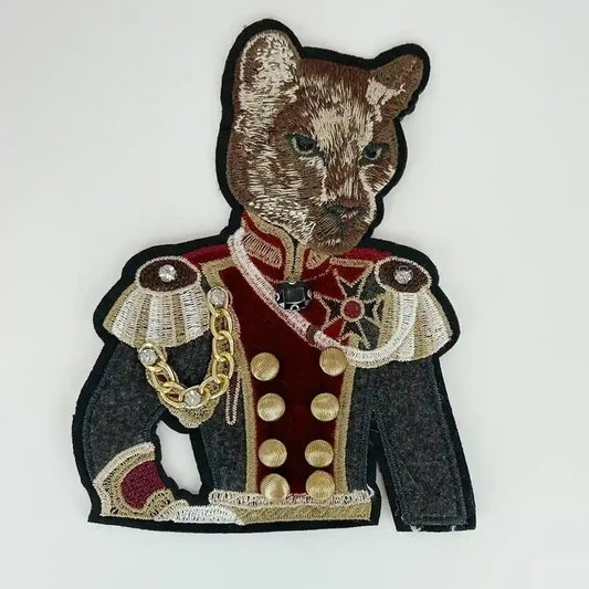 Embroidered Feline Officer Patch by Ani Accessories, detailed officer applique for jackets, uniforms, and garments