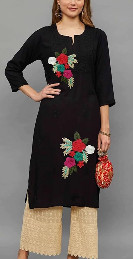 Ani Accessories multicolor sew flower patch shown on model wearing suit for women jackets shirts denim jeans bags and DIY clothing projects