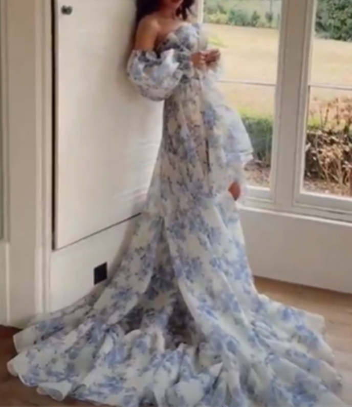 Floral Prom Dress 2024 Corset Back with Detachable Long Sleeves