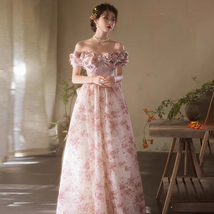 Floral Prom Dress 2025 Corset Back with Bow