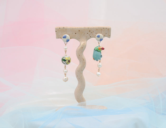 Floral Toucan Stud Earrings - Juice Ceramics