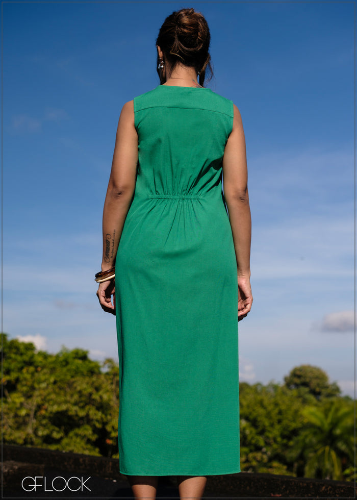 Front Pleat Detailed Midi Dress - 171025