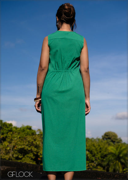 Front Pleat Detailed Midi Dress - 171025