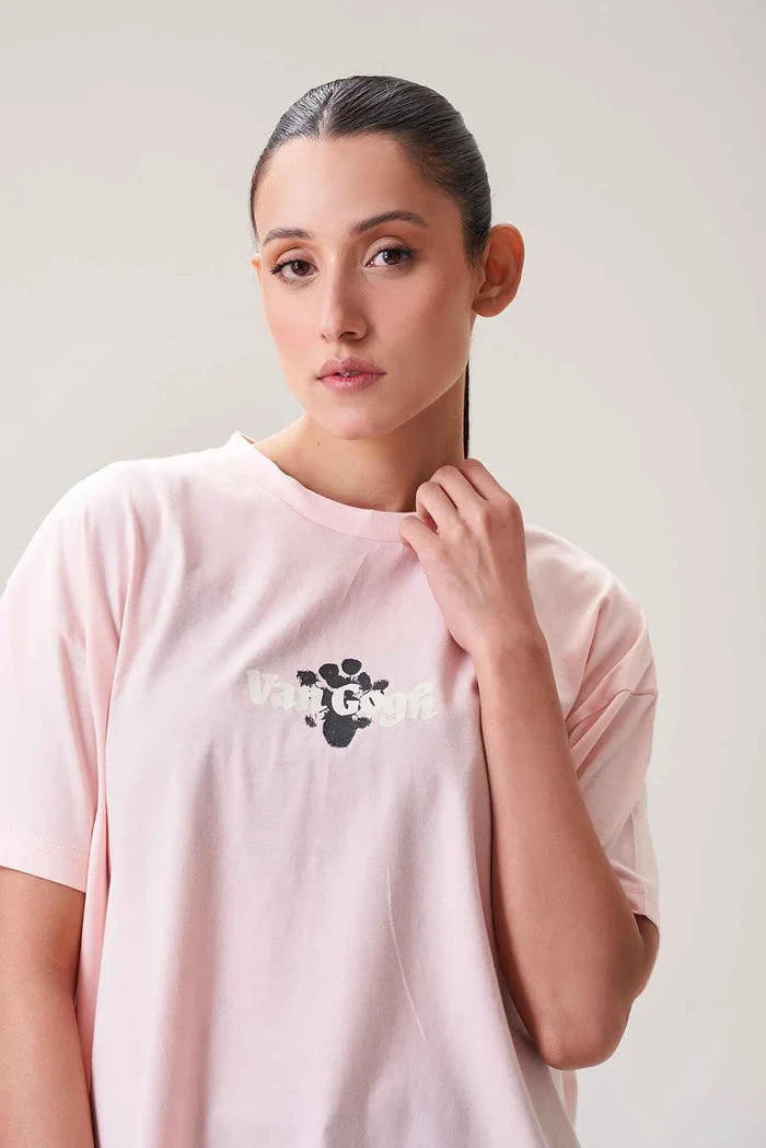 Girls' Soft Pink Van Gogh Printed T-Shirt