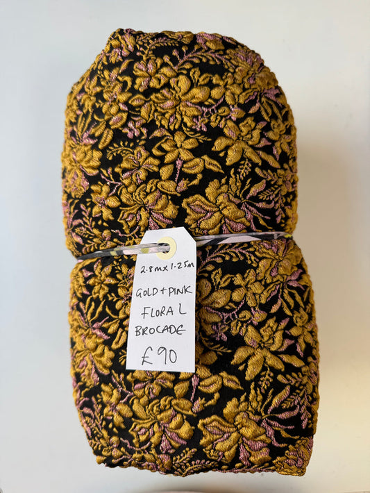 Gold + Pink Floral Brocade Remnant