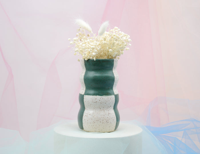 Green and White Checkered Vase - Juice Ceramics