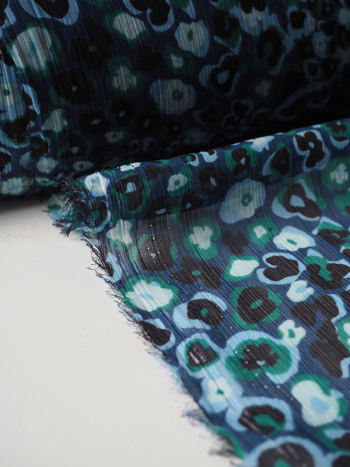 Green + Blue Cheetah Floral Crinkle Chiffon