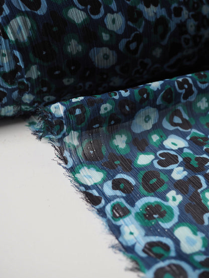 Green + Blue Cheetah Floral Crinkle Chiffon