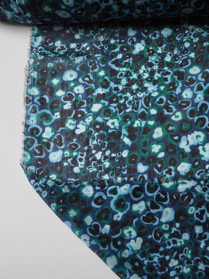 Green + Blue Cheetah Floral Crinkle Chiffon