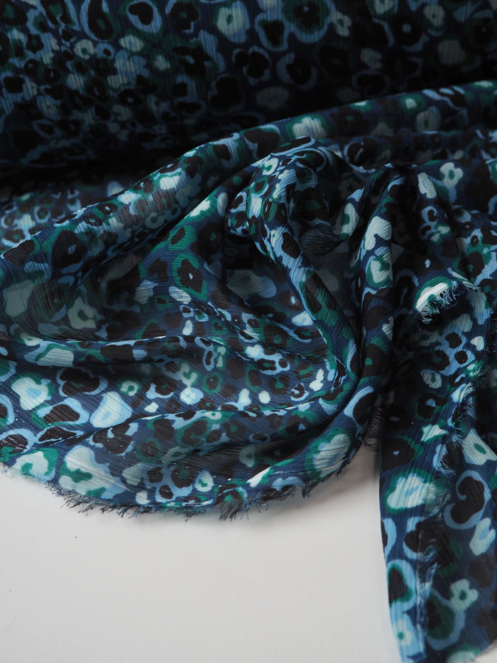 Green + Blue Cheetah Floral Crinkle Chiffon
