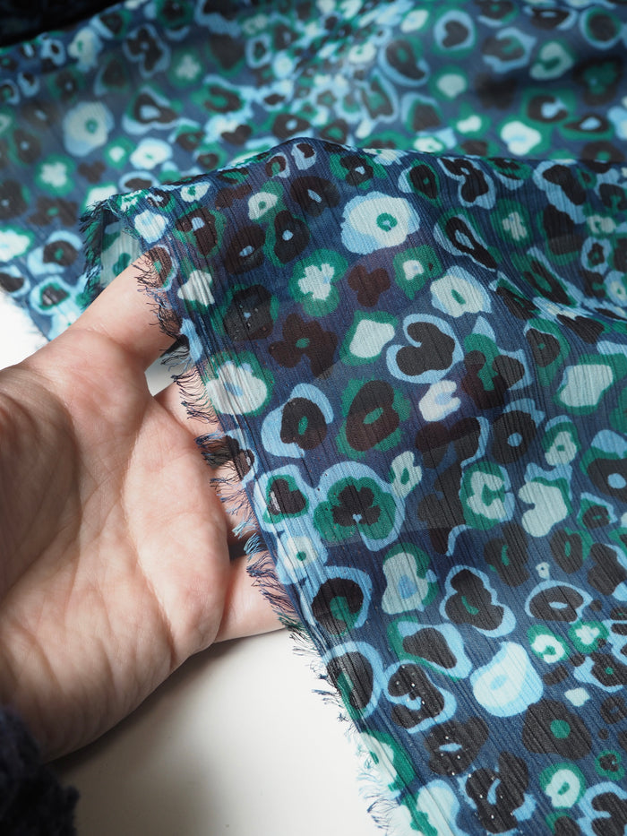 Green + Blue Cheetah Floral Crinkle Chiffon