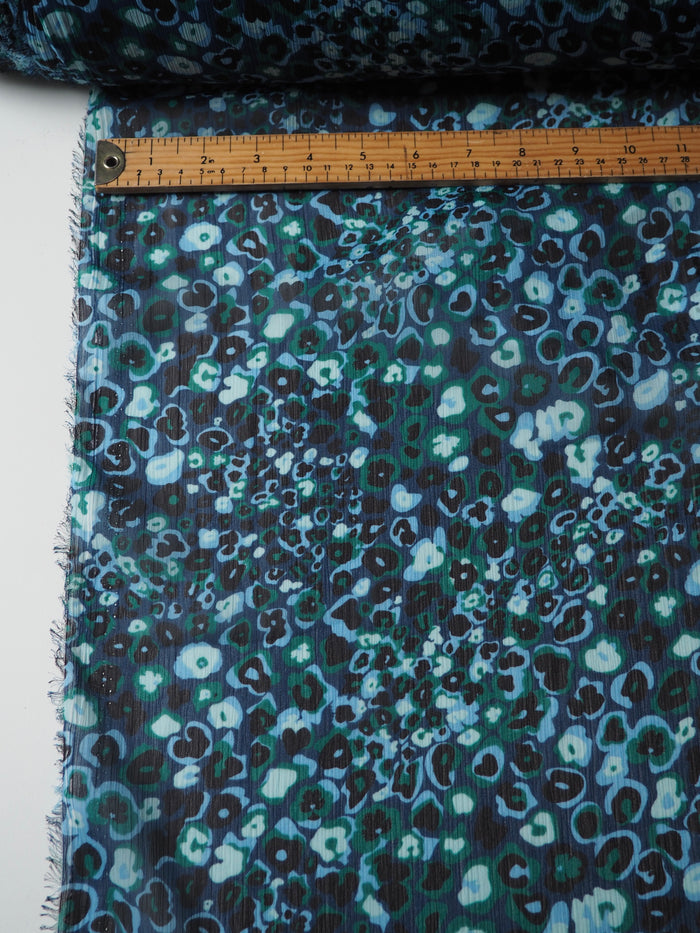Green + Blue Cheetah Floral Crinkle Chiffon