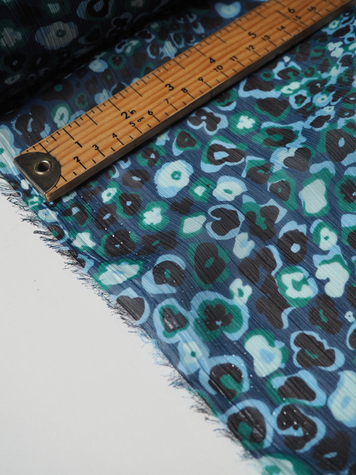 Green + Blue Cheetah Floral Crinkle Chiffon