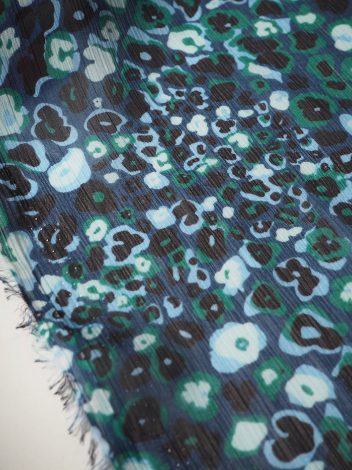 Green + Blue Cheetah Floral Crinkle Chiffon