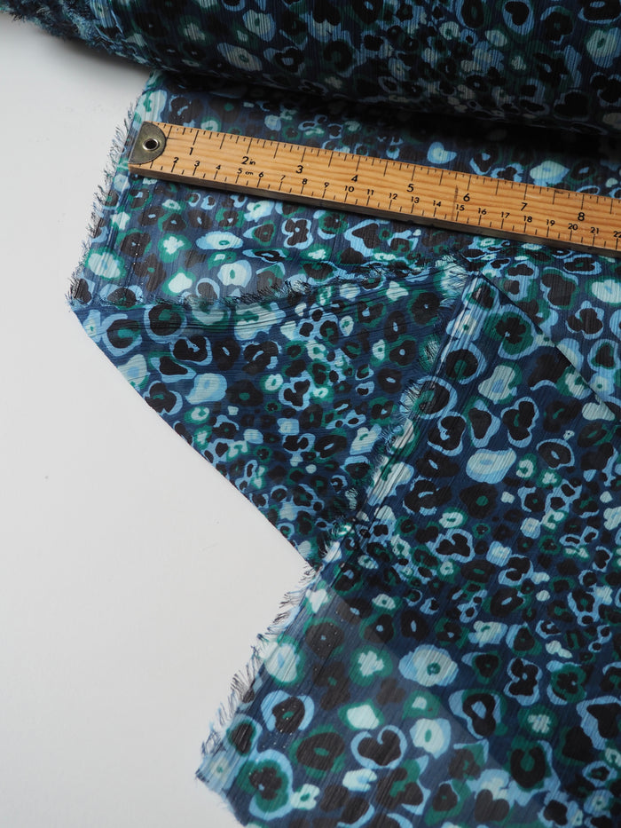 Green + Blue Cheetah Floral Crinkle Chiffon