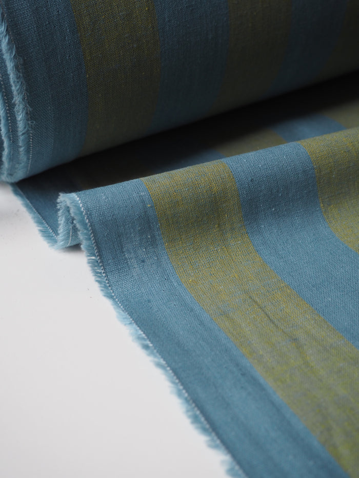 Green + Blue Stripe Cotton/Linen