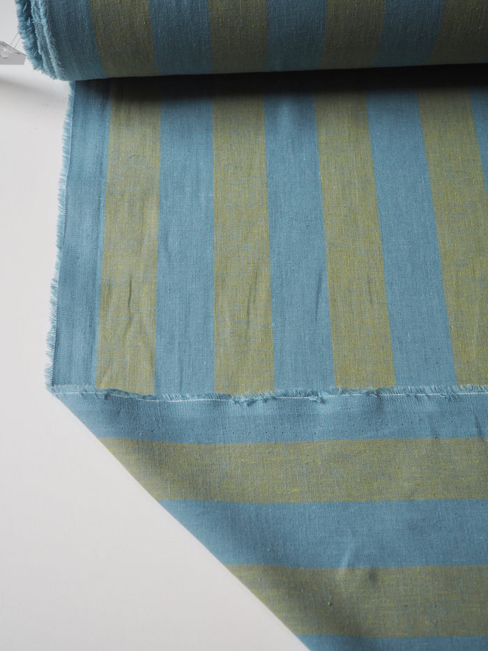 Green + Blue Stripe Cotton/Linen