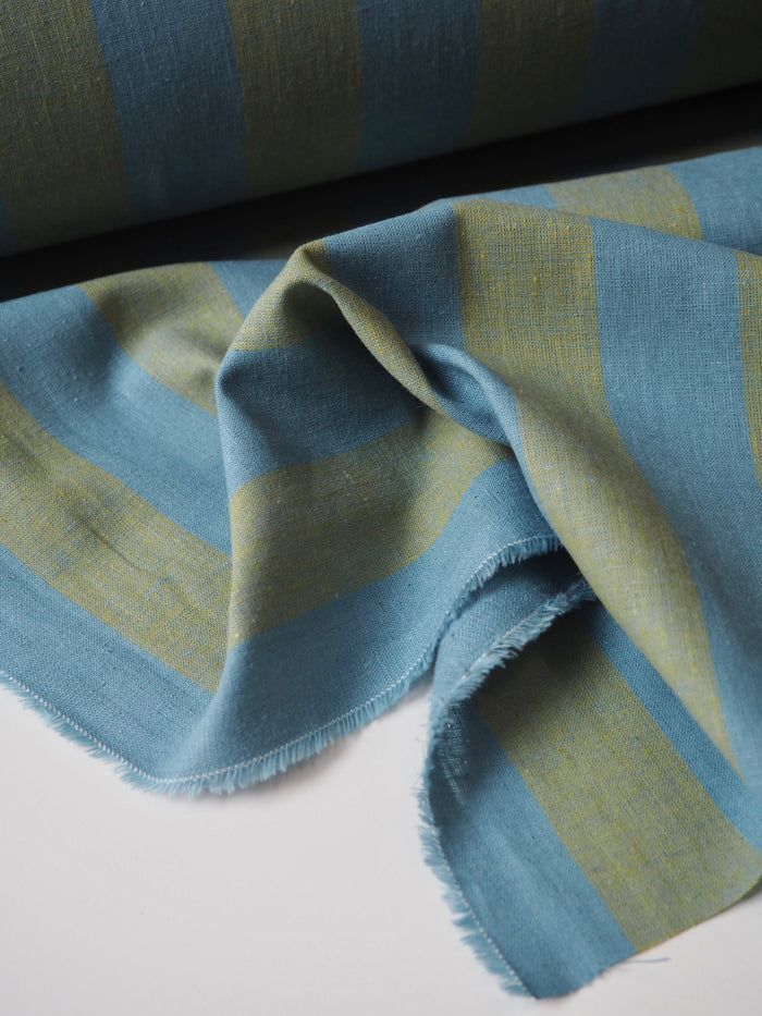 Green + Blue Stripe Cotton/Linen