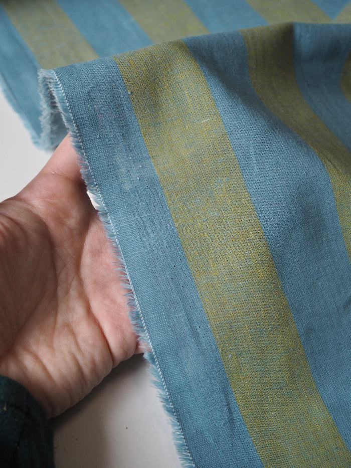Green + Blue Stripe Cotton/Linen