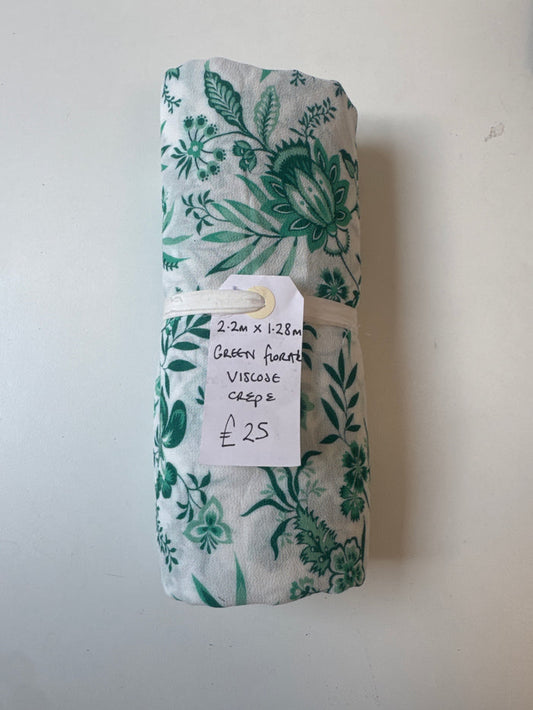 Green Floral Viscose Crepe Remnant