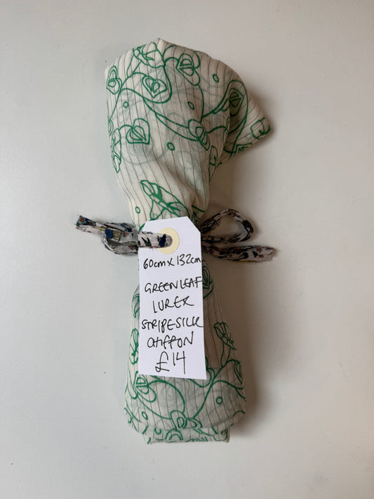 Green Leaf Lurex Stripe Silk Chiffon Remnant