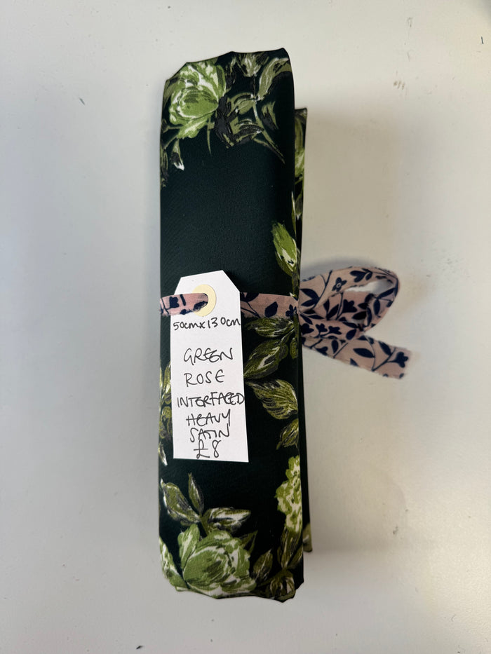 Green Rose Interfaced Heavy Satin Remnant