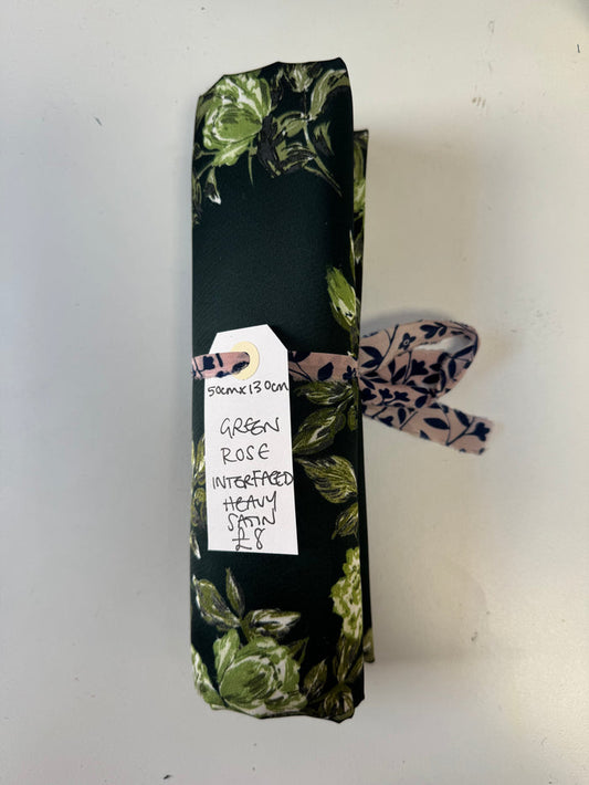 Green Rose Interfaced Heavy Satin Remnant