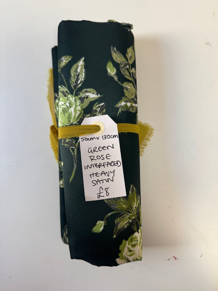 Green Rose Interfaced Heavy Satin Remnant