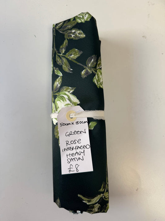 Green Rose Interfaced Heavy Satin Remnant